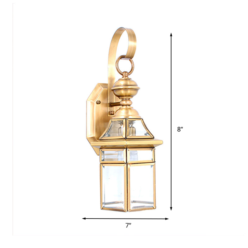 Frendorf | Hexagoon Helder Glas Wandlamp Traditie 1 Hoofd Messing Opbouw Wandlicht voor Trap