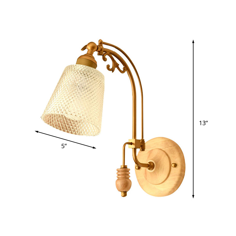 Frendorf | 1 Glühbirne Kegel Wandleuchte Tradition Prismen Glas Wand Lichtarmatur in Messing mit gebogenem Arm