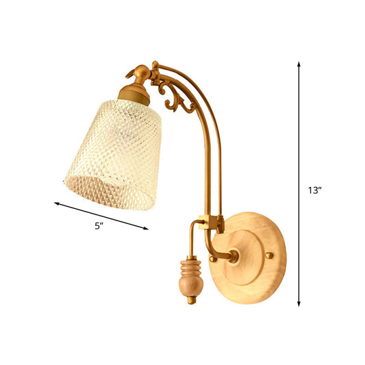 Frendorf | 1 Glühbirne Kegel Wandleuchte Tradition Prismen Glas Wand Lichtarmatur in Messing mit gebogenem Arm
