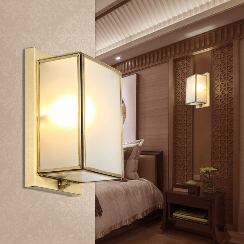 Frendorf | Messing Rechthoekige Wandlamp Traditionary Wit Glas 1/2 Koppen Muur Bevestigde Verlichting voor Woonkamer