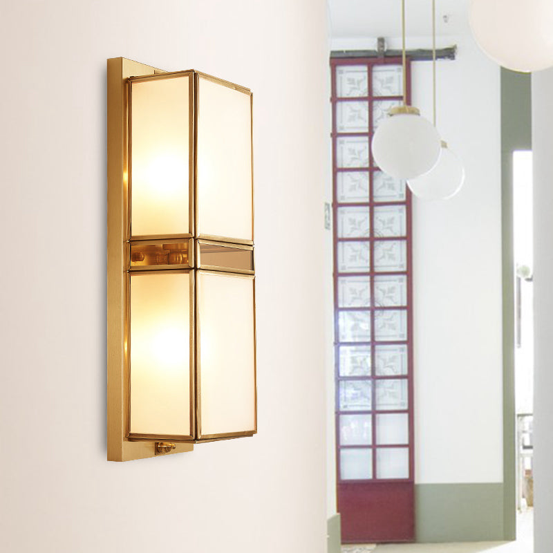 Frendorf | Messing Rechthoekige Wandlamp Traditionary Wit Glas 1/2 Koppen Muur Bevestigde Verlichting voor Woonkamer