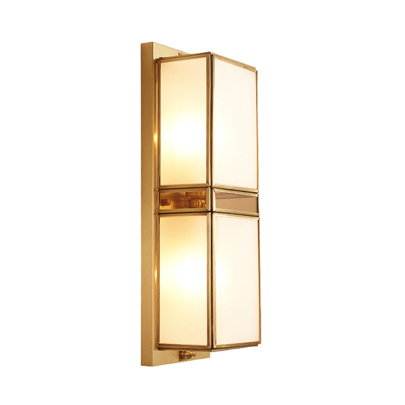 Frendorf | Messing Rechthoekige Wandlamp Traditionary Wit Glas 1/2 Koppen Muur Bevestigde Verlichting voor Woonkamer