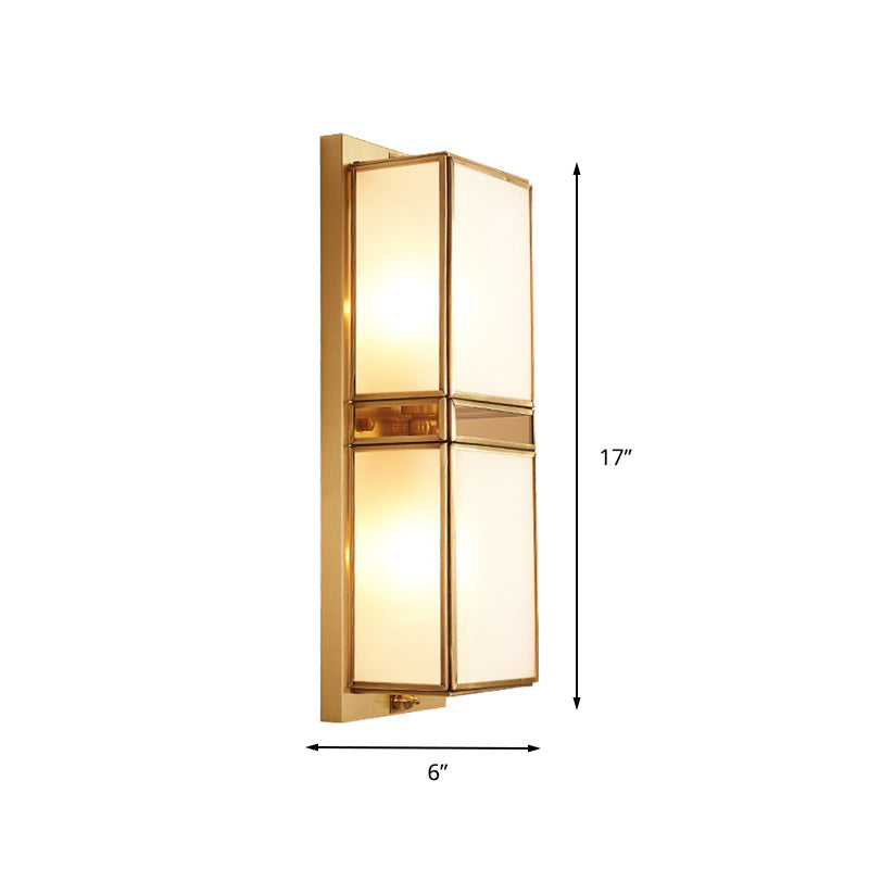Frendorf | Messing Rechthoekige Wandlamp Traditionary Wit Glas 1/2 Koppen Muur Bevestigde Verlichting voor Woonkamer