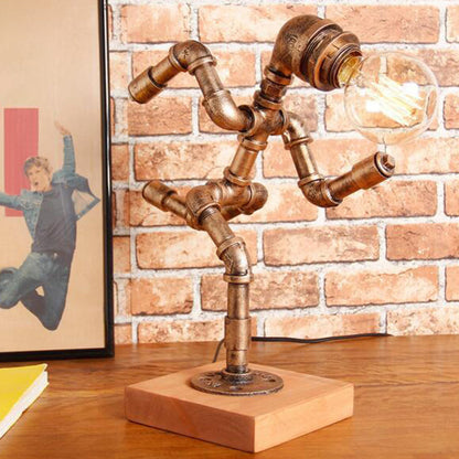 Bronze 1 Kopf Nachttischlampe Steampunk Eisen Läuferförmige Tischleuchte für Schlafzimmer