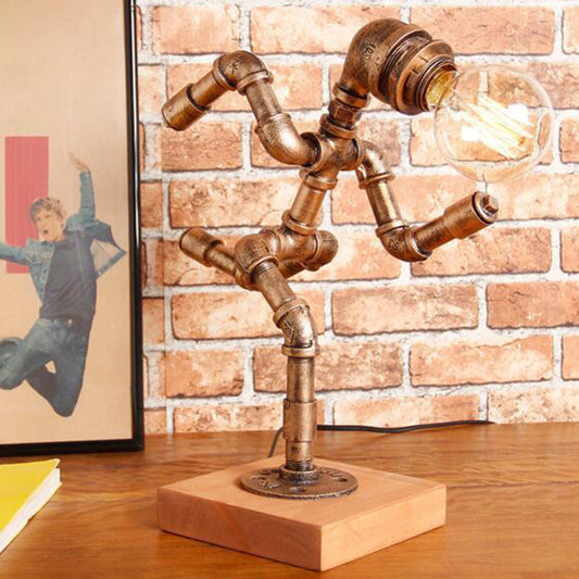 Bronze 1 Kopf Nachttischlampe Steampunk Eisen Läuferförmige Tischleuchte für Schlafzimmer