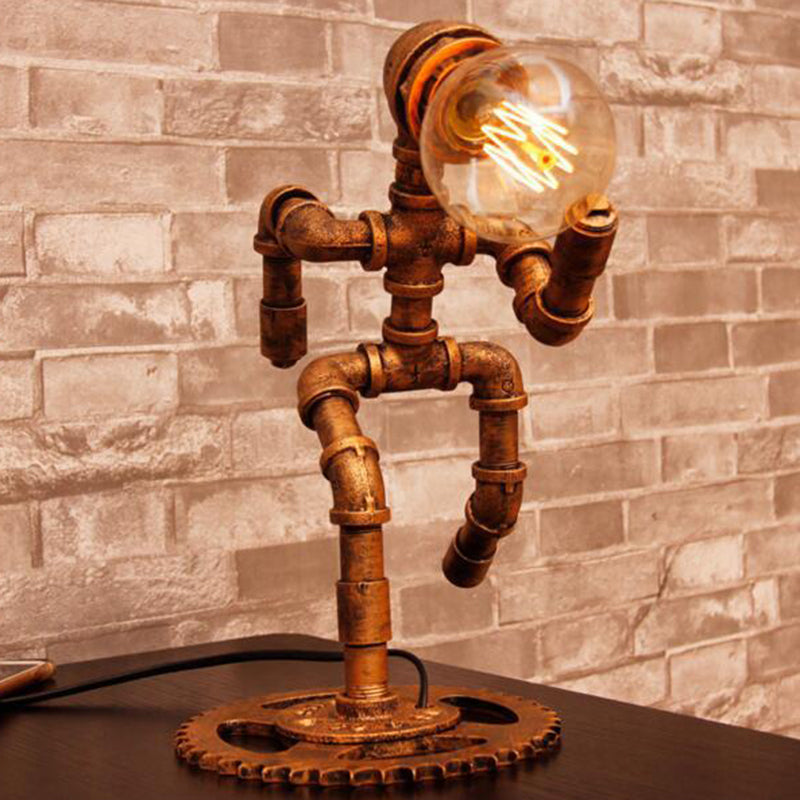 Bronze 1 Kopf Nachttischlampe Steampunk Eisen Läuferförmige Tischleuchte für Schlafzimmer