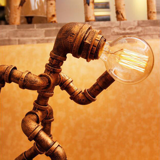 Bronze 1 Kopf Nachttischlampe Steampunk Eisen Läuferförmige Tischleuchte für Schlafzimmer