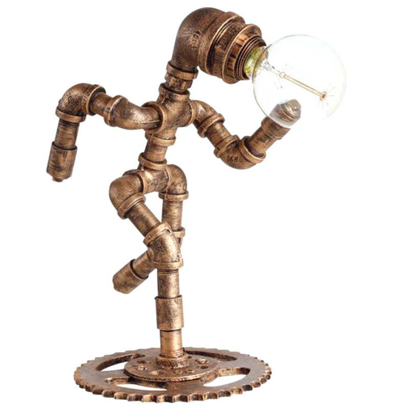 Bronze 1 Kopf Nachttischlampe Steampunk Eisen Läuferförmige Tischleuchte für Schlafzimmer