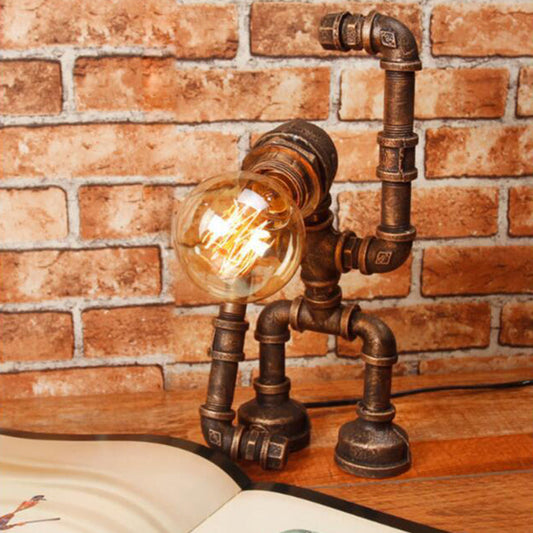 Industrielle Heracles Robot Tischlampe Einzel-Glühbirne Eisen Nachtlicht in Bronze für Schlafzimmer