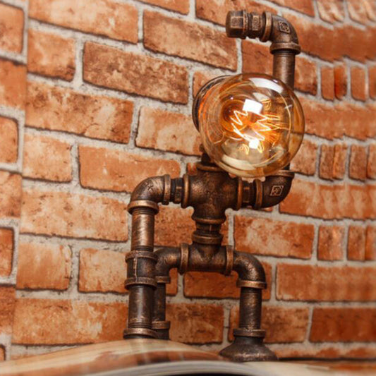 Industrielle Heracles Robot Tischlampe Einzel-Glühbirne Eisen Nachtlicht in Bronze für Schlafzimmer