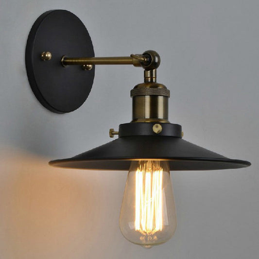 Frendorf | Verstelbare Uitlopende Schaduw Metalen Wandlamp Vintage 1 Peertje Slaapkamer Lees Wandlicht in Zwart