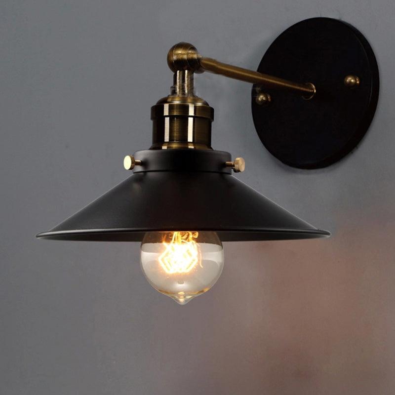 Frendorf | Verstelbare Uitlopende Schaduw Metalen Wandlamp Vintage 1 Peertje Slaapkamer Lees Wandlicht in Zwart