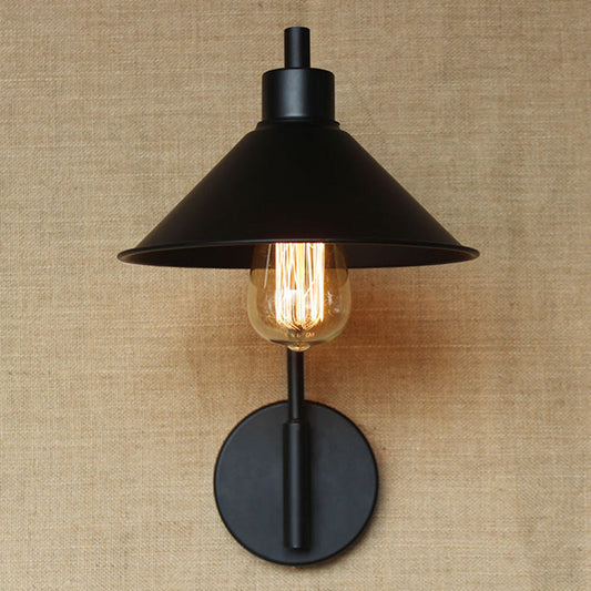 Frendorf | Konische Nachttischleseleuchte Retro Metall 1-Licht Schwarze Wandmontierte Lampe mit Rollkante