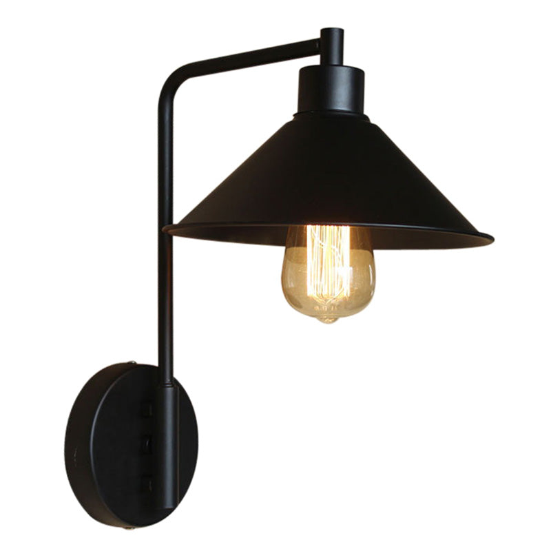 Frendorf | Konische Nachttischleseleuchte Retro Metall 1-Licht Schwarze Wandmontierte Lampe mit Rollkante