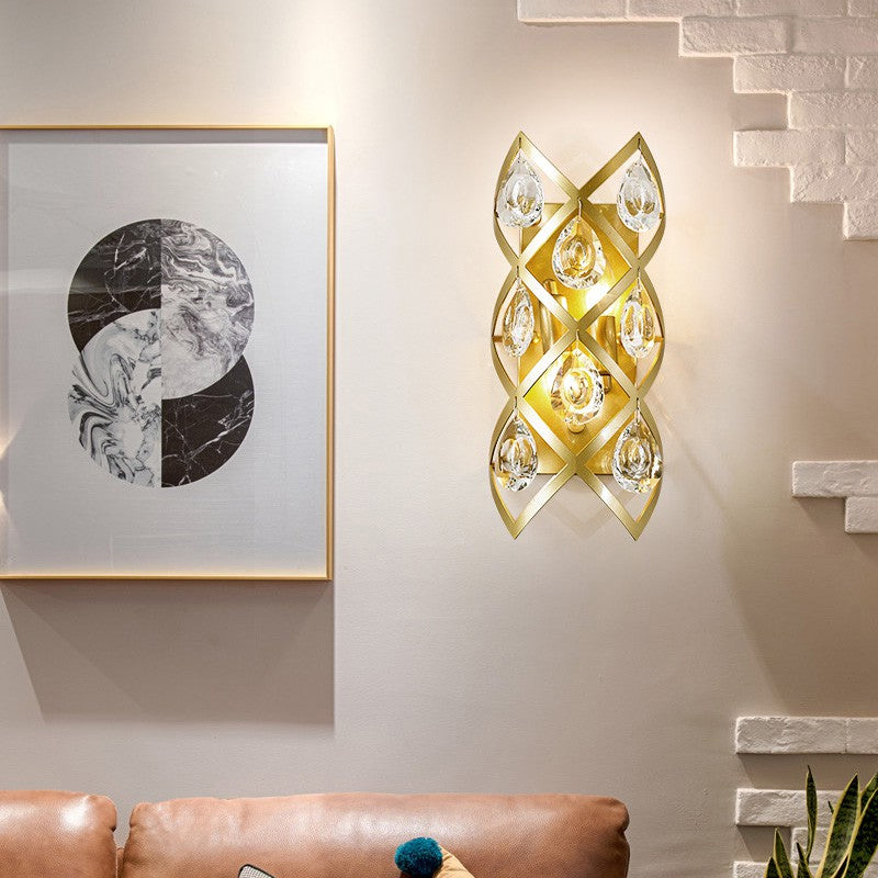 Frendorf | Metaal Spiraal Wandlamp Traditionary 2 Koppen Gouden Muurverlichting met Kristal Druppel voor Bedside