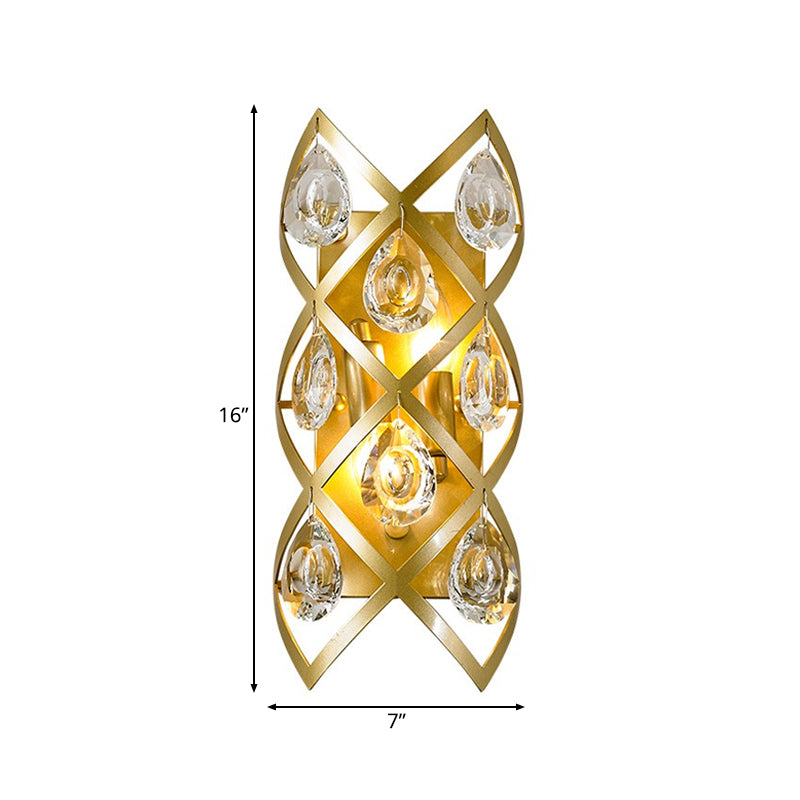 Frendorf | Metaal Spiraal Wandlamp Traditionary 2 Koppen Gouden Muurverlichting met Kristal Druppel voor Bedside