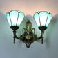 Frendorf | Glas-in-lood Kegel Wandlamp 2 Lampen Vintage Loft Wandmontage Licht in Wit/Blauw voor Slaapkamer