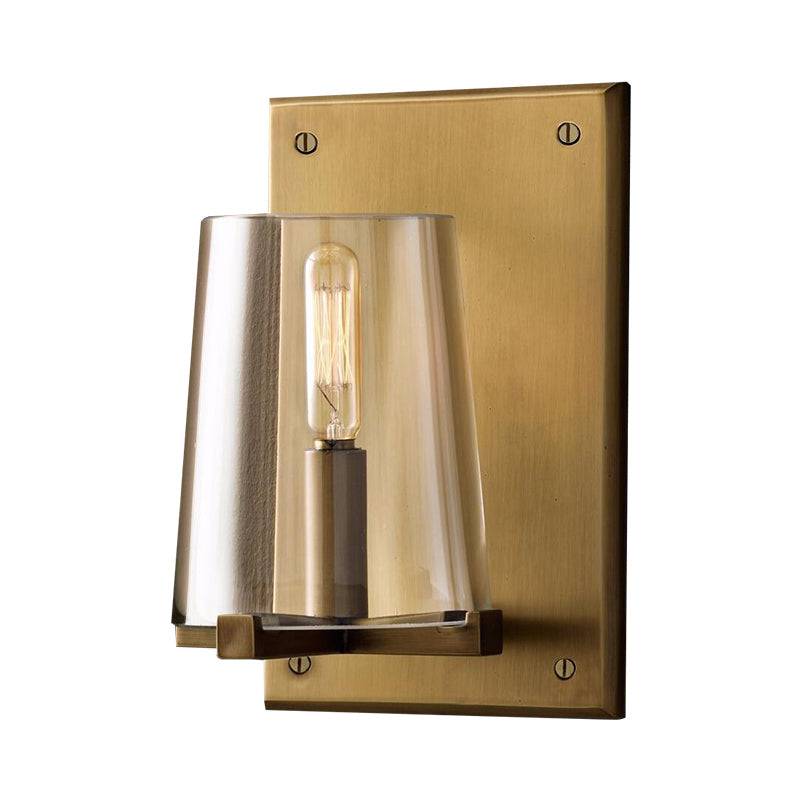 Frendorf | 1 Glühbirne Wohnzimmer Wandleuchte Lampe Tradition Schwarz/Gold Wandbeleuchtung Fixture mit Kegel Klarglas-Schirm