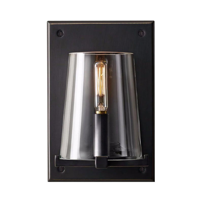 Frendorf | 1 Glühbirne Wohnzimmer Wandleuchte Lampe Tradition Schwarz/Gold Wandbeleuchtung Fixture mit Kegel Klarglas-Schirm