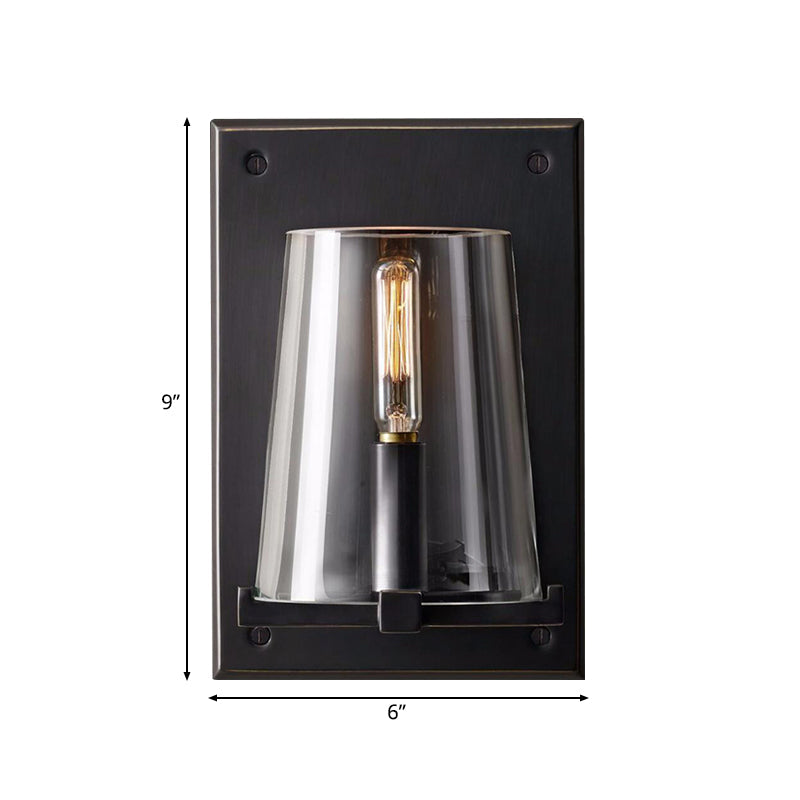 Frendorf | 1 Glühbirne Wohnzimmer Wandleuchte Lampe Tradition Schwarz/Gold Wandbeleuchtung Fixture mit Kegel Klarglas-Schirm
