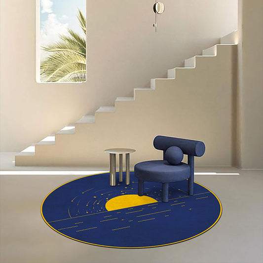 Frendorf | Blauer Westernteppich Polypropylen Farbe Block Innen Teppich Antirutsch Rücken Fleckenresistent Waschbarer Teppich für Wohnzimmer