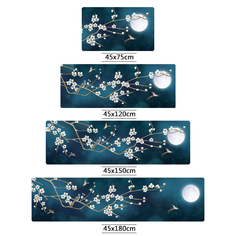 Chinoiserie Floral Printed Rug Mehrfarbiger PVC-Bereichsteppich Rutschfeste Rückseite Haustierfreundlicher Innenbereichsteppich für das Schlafzimmer