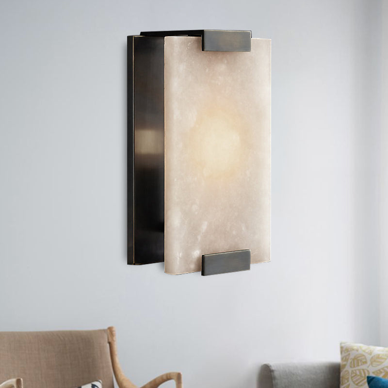 Frendorf | 10.5"/18.5" Breite Rechteckige Wandleuchte Traditionary Metall 1 Kopf Schwarz/Messing Wandlampe Vorrichtung mit Weißem Marmor