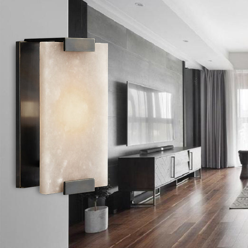 Frendorf | 10.5"/18.5" Breite Rechteckige Wandleuchte Traditionary Metall 1 Kopf Schwarz/Messing Wandlampe Vorrichtung mit Weißem Marmor