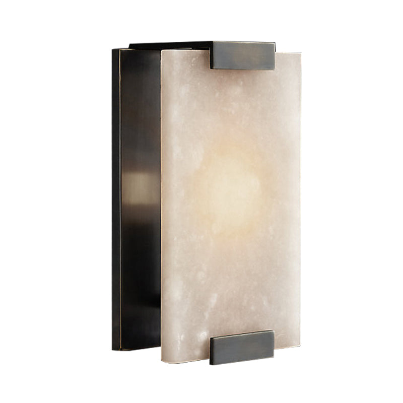 Frendorf | 10.5"/18.5" Breite Rechteckige Wandleuchte Traditionary Metall 1 Kopf Schwarz/Messing Wandlampe Vorrichtung mit Weißem Marmor