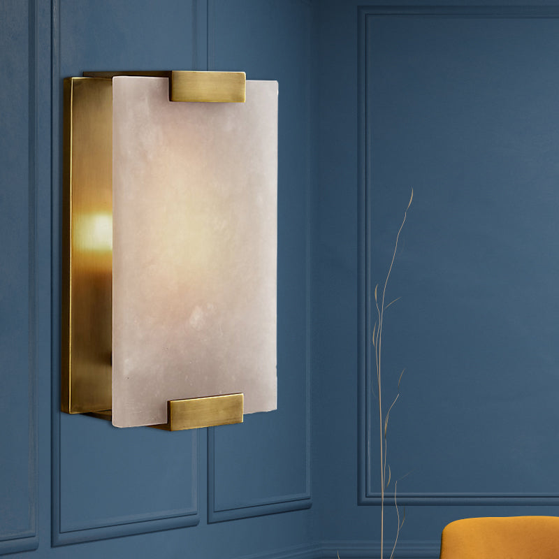 Frendorf | 10.5"/18.5" Breite Rechteckige Wandleuchte Traditionary Metall 1 Kopf Schwarz/Messing Wandlampe Vorrichtung mit Weißem Marmor