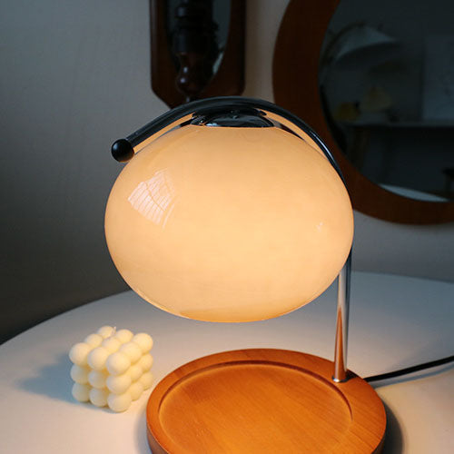 Frendorf | Melva Vintage Glasdom-Lampe mit Holzsockel | Schmelzendes Wachs | Dimmer | Stimmungslicht | Deko für Zuhause