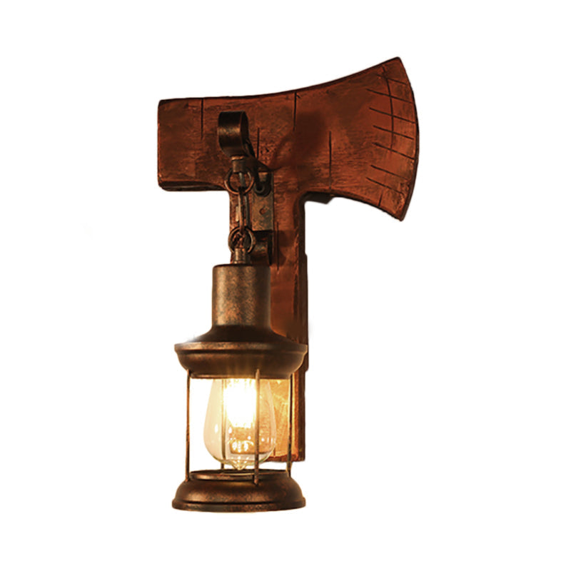Rust Eins Licht Wandleuchte Küstliche Klare Glas Laterne Beleuchtung Fixture mit Holz Rückplatte