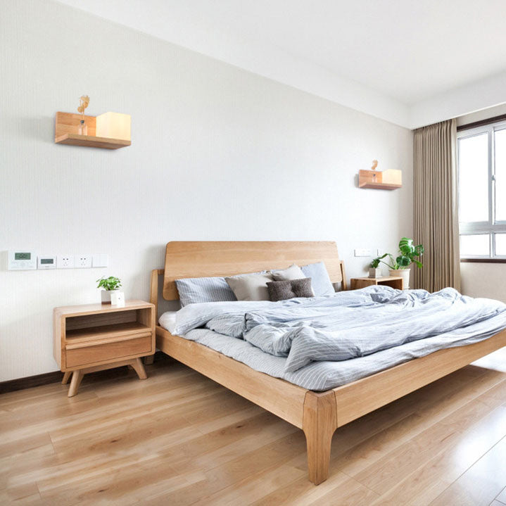 Frendorf | ZenSquare Wandlampe | Japanisches Minimalistisches Design | Holz & Glas | 1-Licht