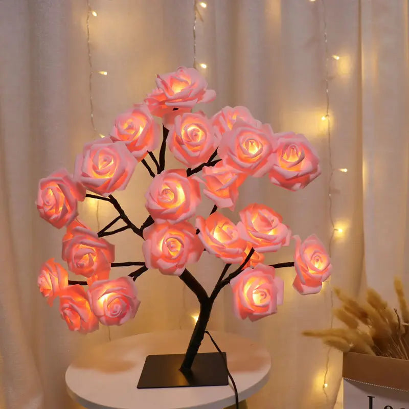 24 LED Rosenbaum Tischlampe - USB-betriebene Blumen-Nachtlicht für Zuhause & Partydekoration