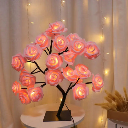 24 LED Rosenbaum Tischlampe - USB-betriebene Blumen-Nachtlicht für Zuhause & Partydekoration