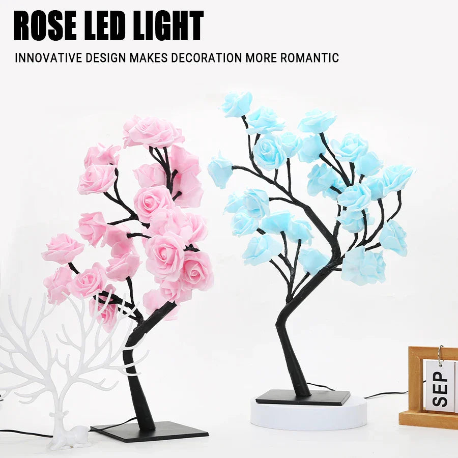 24 LED Rosenbaum Tischlampe - USB-betriebene Blumen-Nachtlicht für Zuhause & Partydekoration