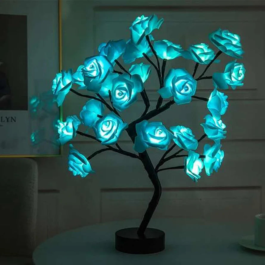 24 LED Rosenbaum Tischlampe - USB-betriebene Blumen-Nachtlicht für Zuhause & Partydekoration