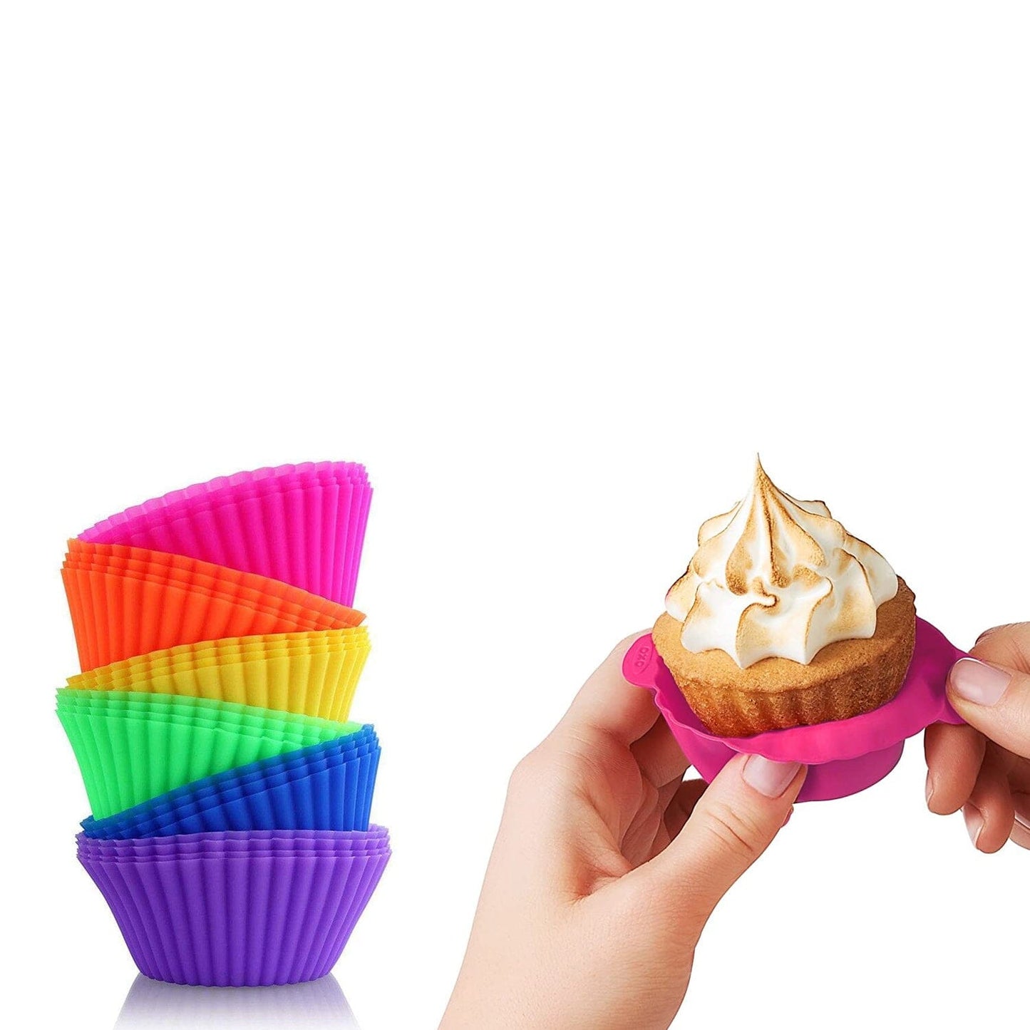 Frendorf | 24-Pack: Mehrfarbige wiederverwendbare Silikonbackformen für Cupcakes und Muffins