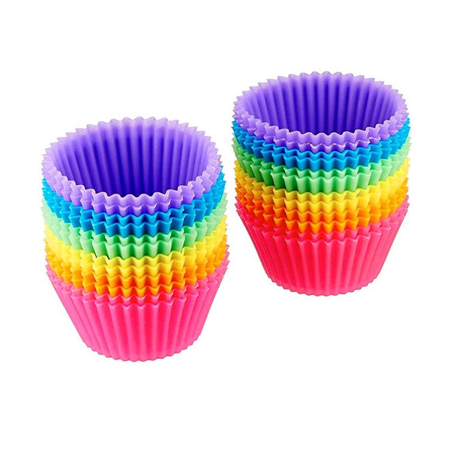 Frendorf | 24-Pack: Mehrfarbige wiederverwendbare Silikonbackformen für Cupcakes und Muffins