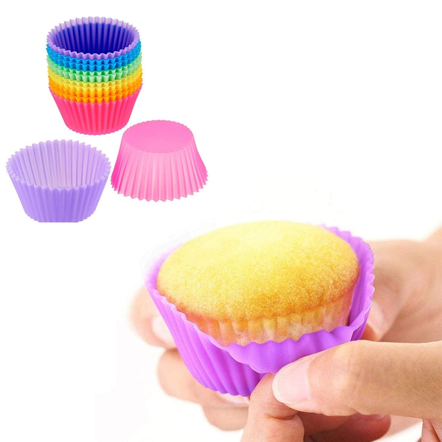 Frendorf | 24-Pack: Mehrfarbige wiederverwendbare Silikonbackformen für Cupcakes und Muffins