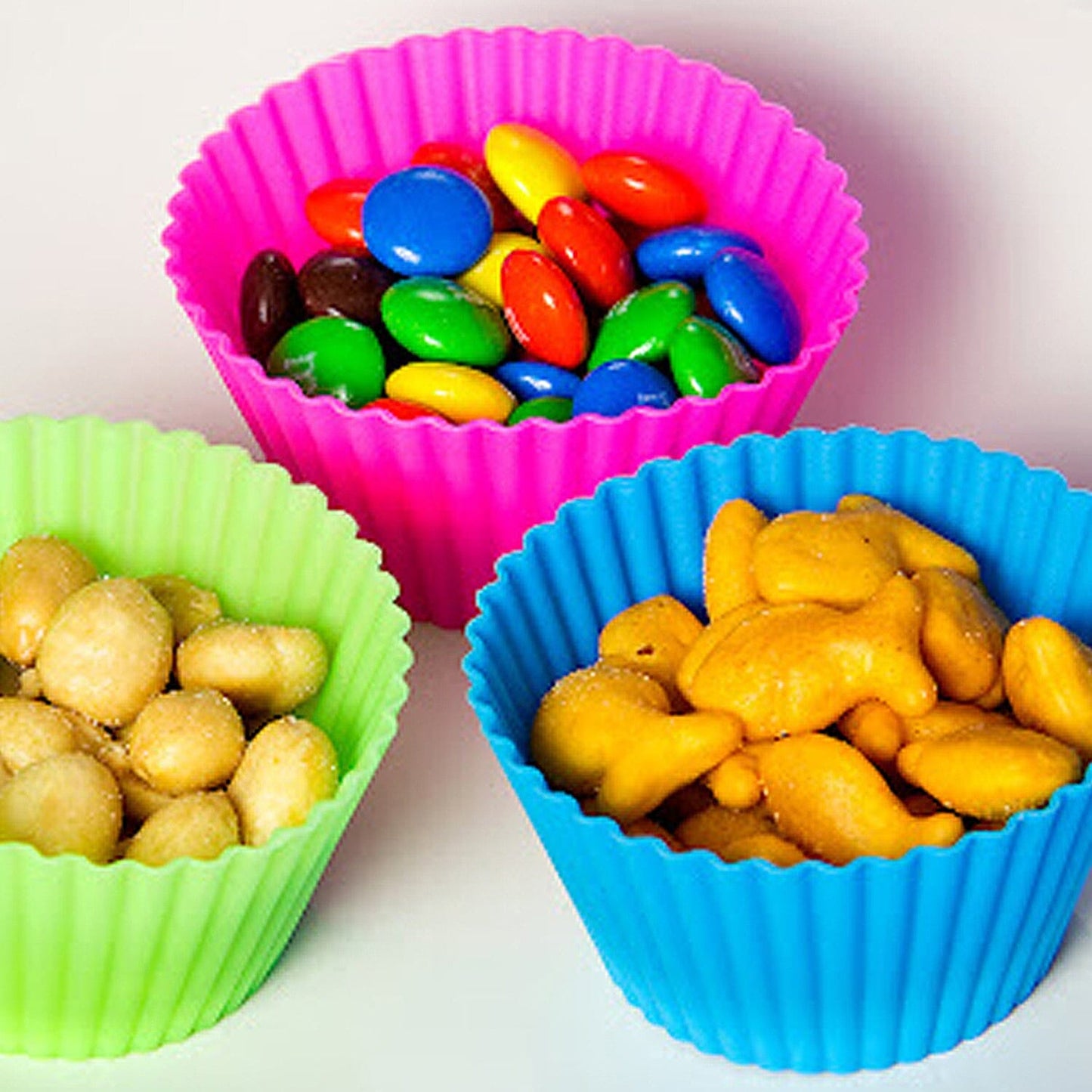 Frendorf | 24-Pack: Mehrfarbige wiederverwendbare Silikonbackformen für Cupcakes und Muffins