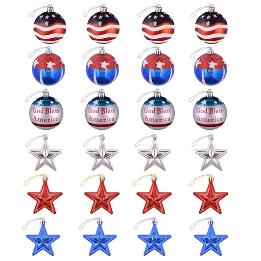 Frendorf | 24-Teile Set: Hängende Ornament Ball Stern Patriotisch