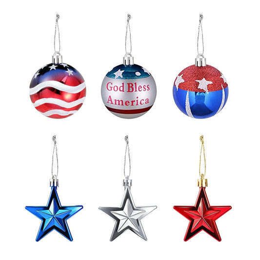 Frendorf | 24-Teile Set: Hängende Ornament Ball Stern Patriotisch
