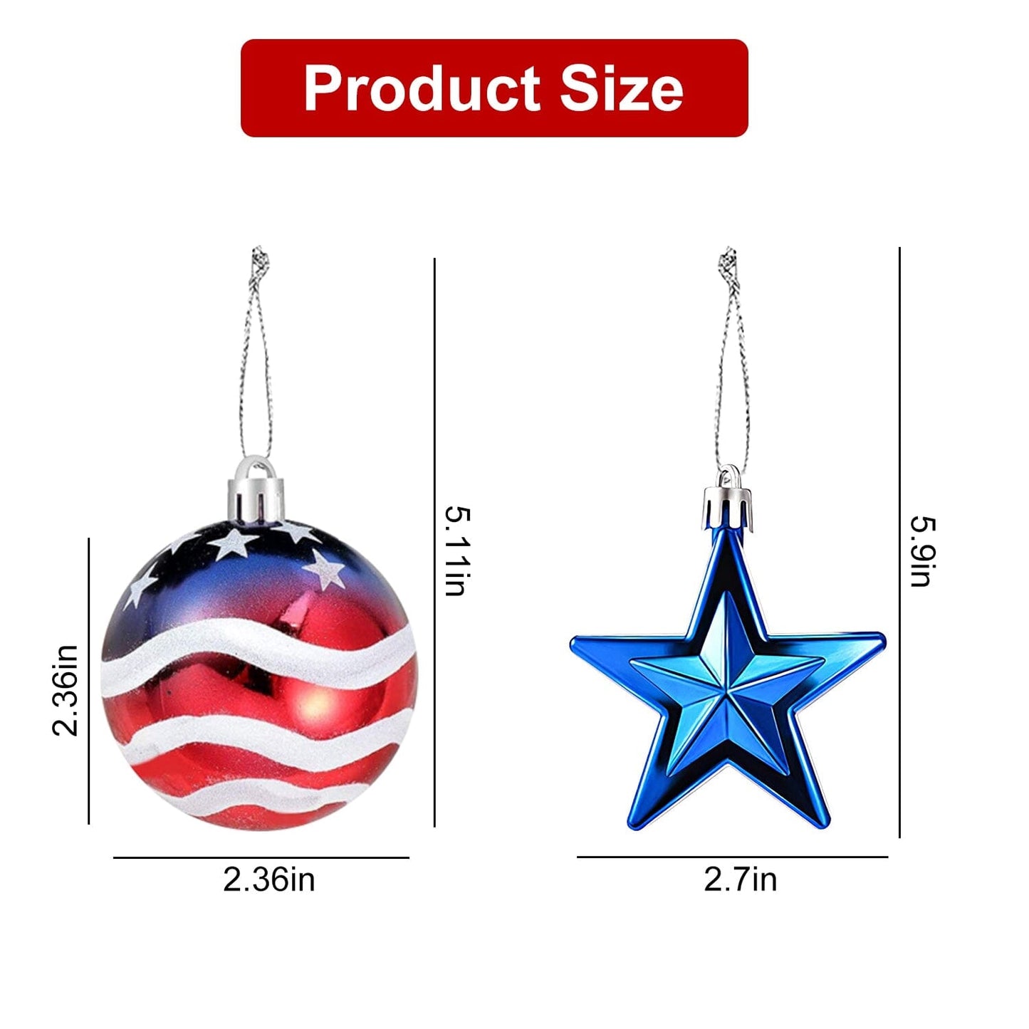 Frendorf | 24-Teile Set: Hängende Ornament Ball Stern Patriotisch