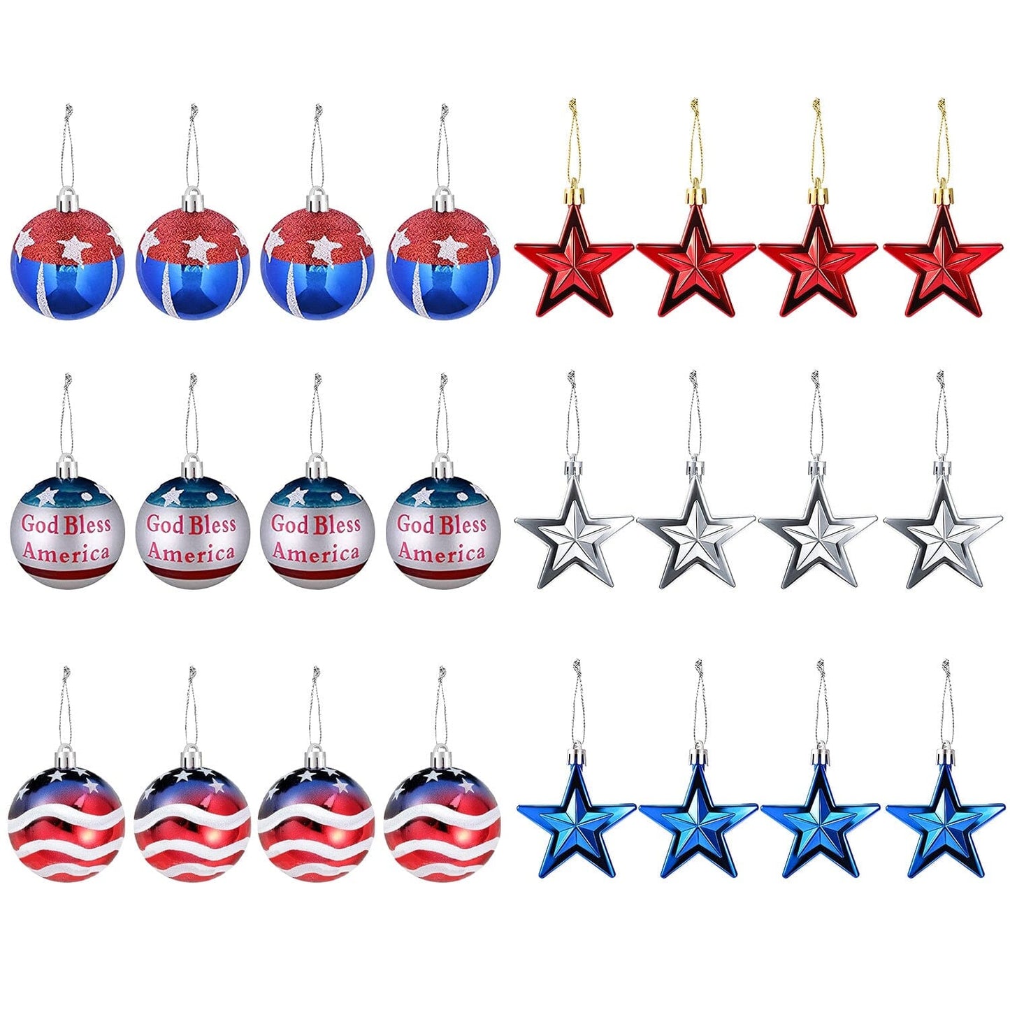 Frendorf | 24-Teile Set: Hängende Ornament Ball Stern Patriotisch