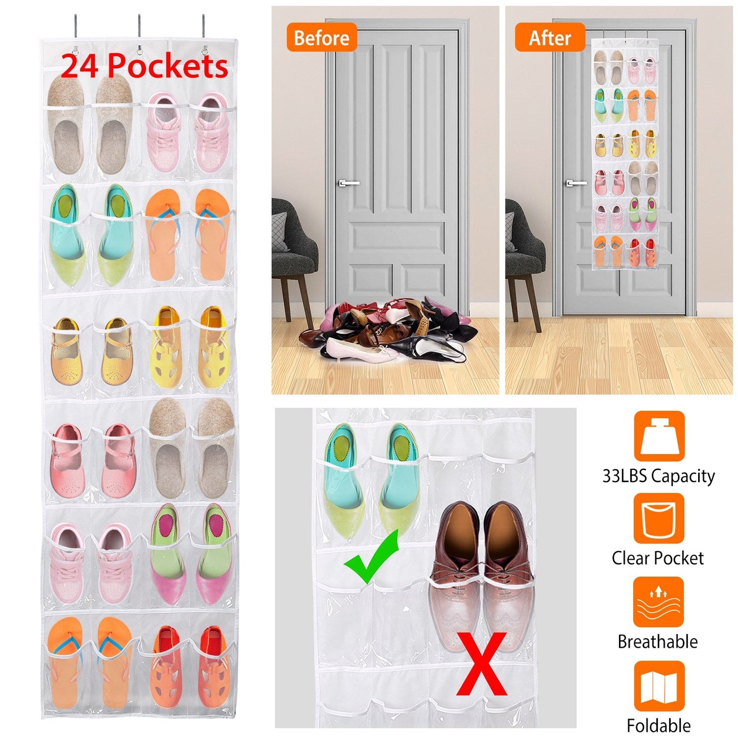 Frendorf | 24-Taschen: Über die Tür Schuhregal Kristallklar Organizer