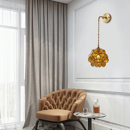 Frendorf | 1 Glühbirne Schlafzimmer Wandschalter Lampe Traditionelle Wandbeleuchtung mit Blumen weiß/rosa/blauem Glas-Schirm