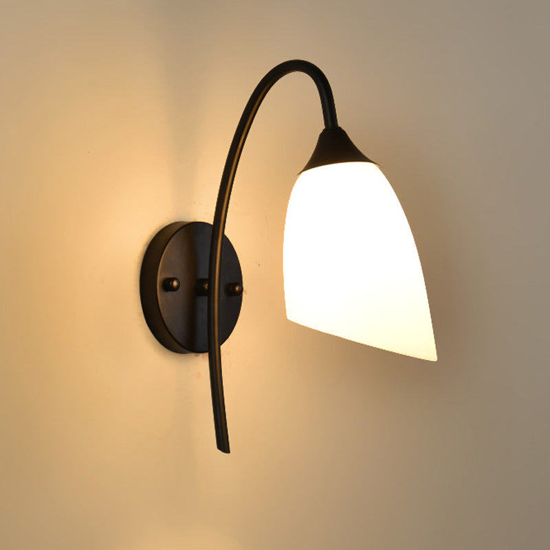 Frendorf | Schwarze Ausführung Gänsehälse Wandlampe rustikales Metall 1 Leuchtmittel Schlafzimmer Wandleuchte mit Milchglas-Schirm