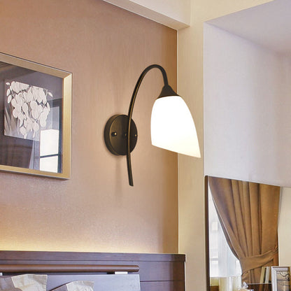 Frendorf | Schwarze Ausführung Gänsehälse Wandlampe rustikales Metall 1 Leuchtmittel Schlafzimmer Wandleuchte mit Milchglas-Schirm