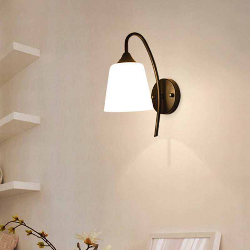 Frendorf | Schwarze Ausführung Gänsehälse Wandlampe rustikales Metall 1 Leuchtmittel Schlafzimmer Wandleuchte mit Milchglas-Schirm